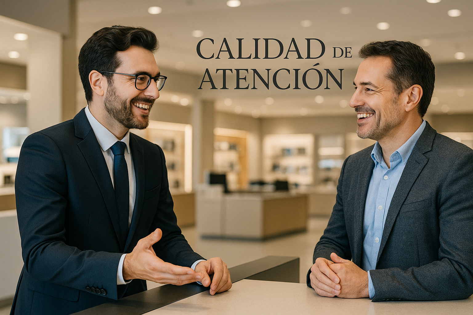 Dos hombres hablando cordialmente